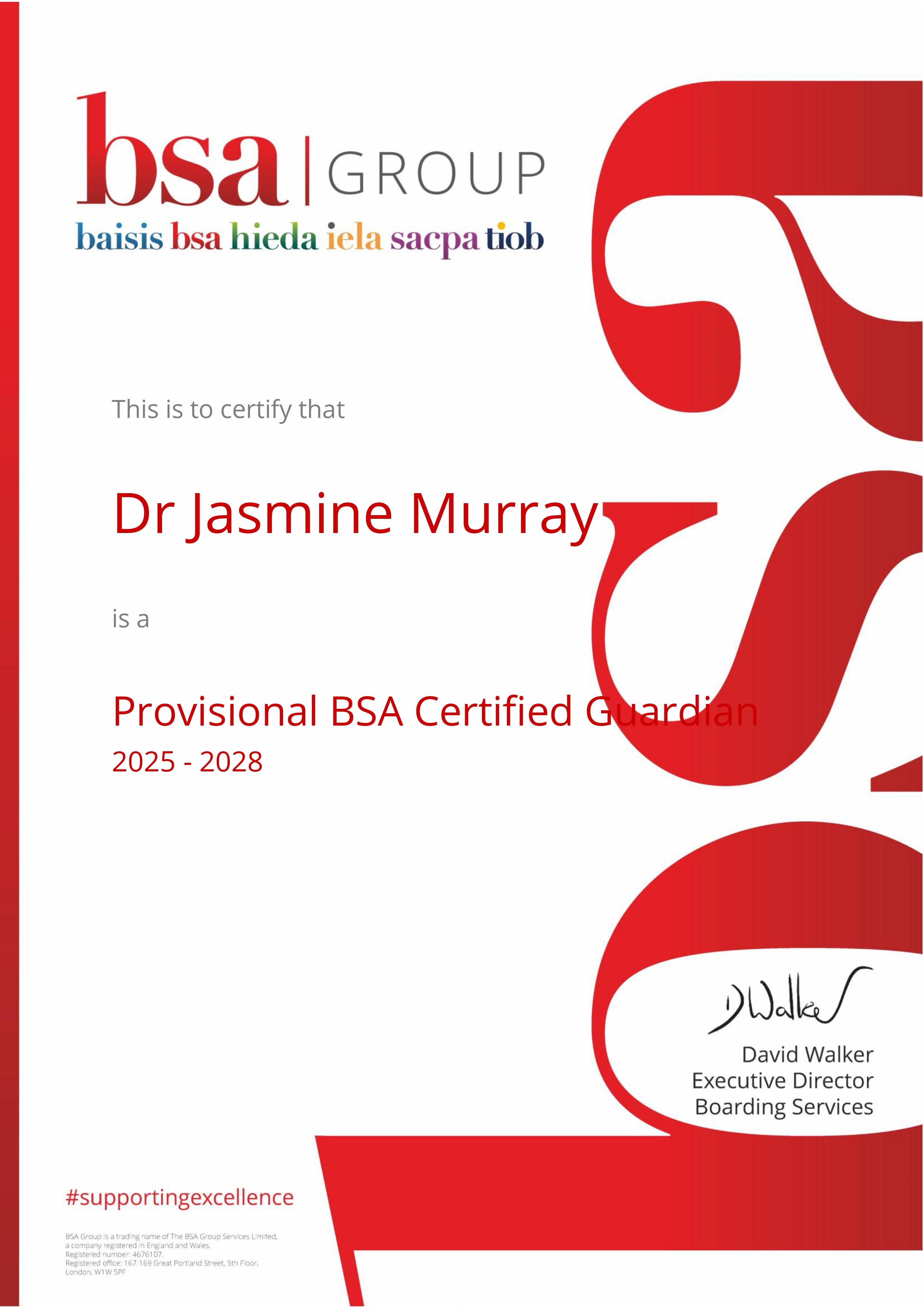 BSA Group Certificate_2025 Dr Jasmine Murray